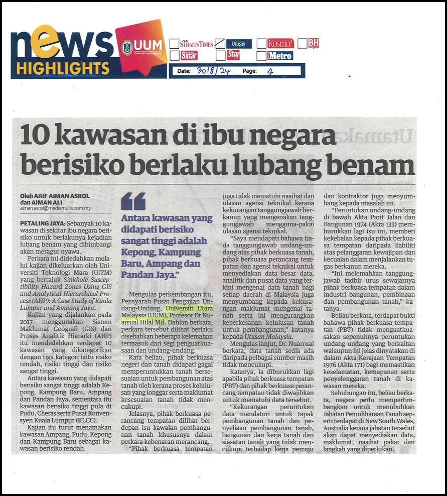 10 kawasan di ibu negara berisiko berlaku lubang benam