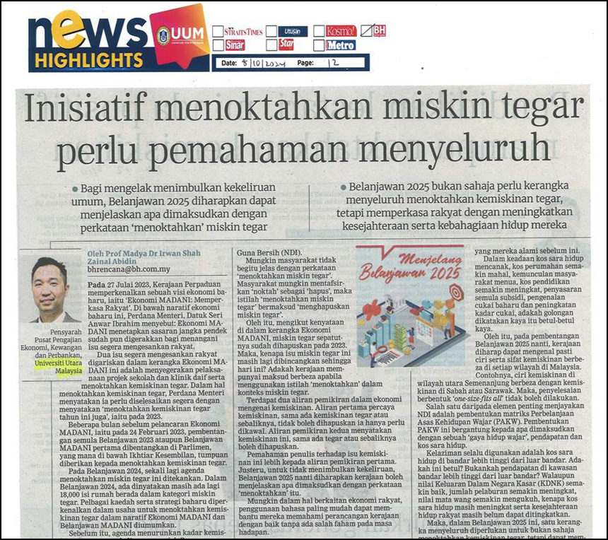 Inisiatif menoktahkan miskin tegar perlu pemahaman menyeluruh (Berita Harian)