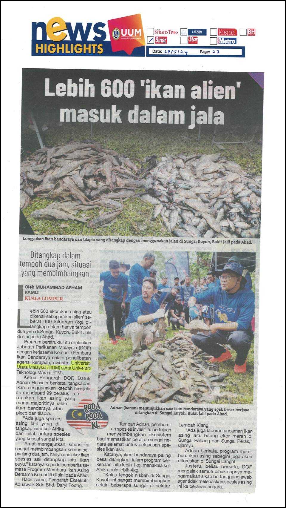 Lebih 600 ikan alien masuk dalam jala