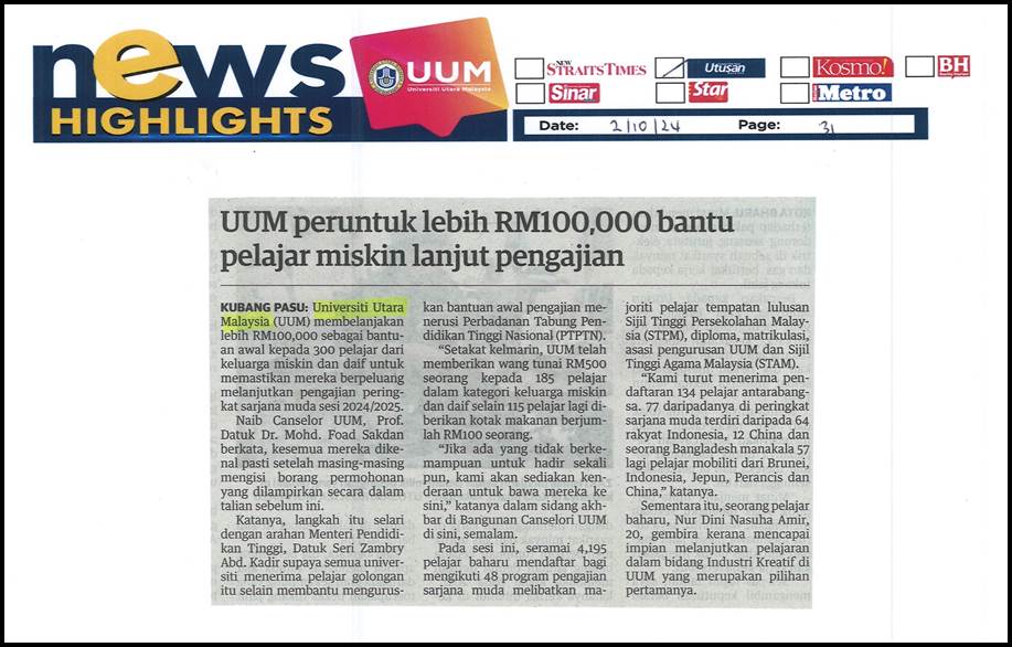 UUM peruntuk lebih RM100000 bantu pelajar miskin lanjut pengajian